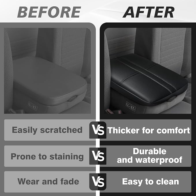 Muslogy Center Console Armrest Cover Fit for Dodge Ram1500/2500/3500 2002-2012 Accessories, Comfort Armrest Pad Console Lid Cushion Vegan Leather 1-Inch Extra Thick(Jump Seat ONLY)