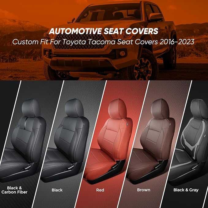 DrCarNow for Toyota Tacoma Seat Covers 2016-2019 2020 2021 2022 2023 for Tacoma Truck Leather Seat Cover SR SR5 Limited TRD Pro Crew Cab/Double Cab for 3rd Gen Tacoma Accessories-Red