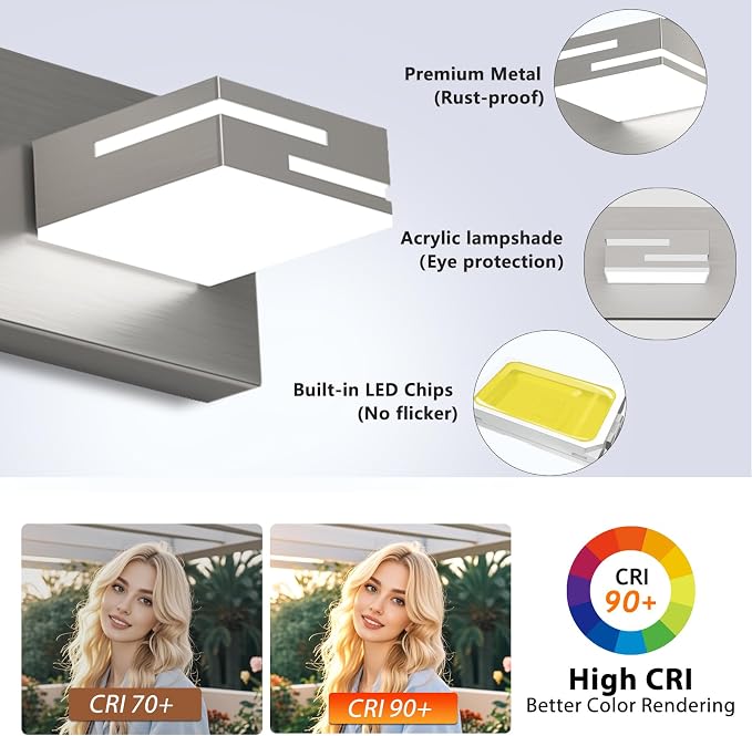 LED Modern Bathroom Vanity Light Fixtures, Dimmable Brushed Nickel Vanity Lights for Bathroom Lighting Fixtures Over Mirror, with 360° Rotatable Acrylic Heads 5-Light 36-inch (Cool White 6000K)