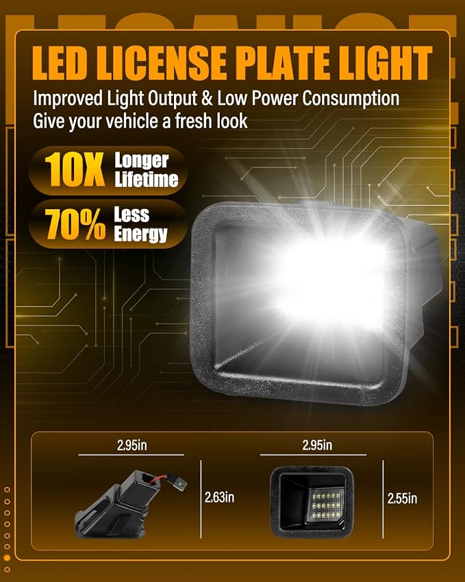 LESAUCE LED License Plate Light For 2017-2024 Ford F250 F350 F450 Super Duty Pickup Truck Tag Lamp Assembly with Socket, 6000K White 2PCS