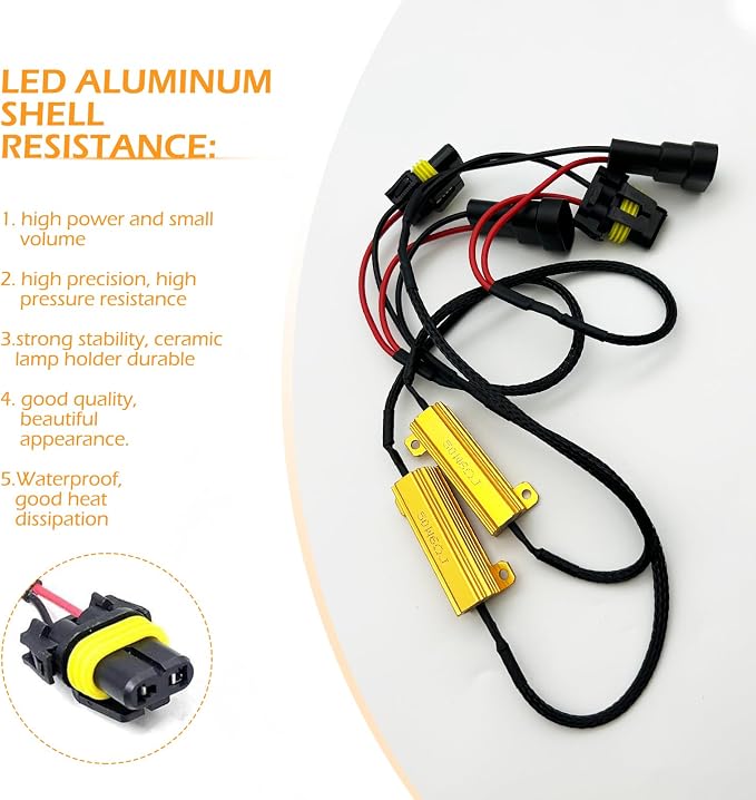 2 PCS Car LED Light Bulb Decoder, 9005/9006 LED Load Resistor Kit, Car Light Bulb Relay Harness Adapter, Anti Flicker Error Decoder, Universal for Most Cars (Black)