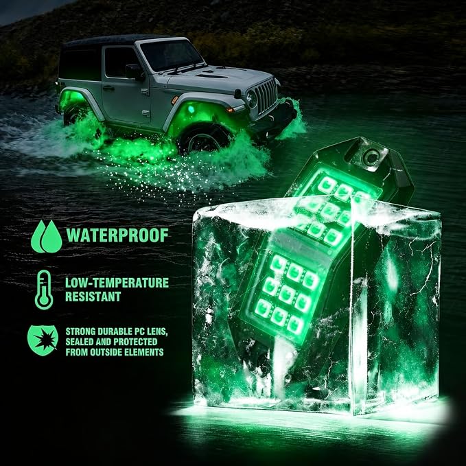 Xprite 8 Pods Rock Lights Wide Angle Bluetooth Rocklights, Multicolor Neon Lighting Footwell Underglow Kits w/Wireless Remote Compatible with Jeep UTV ATV SUV RZR Off-Road Trucks Cars Boats