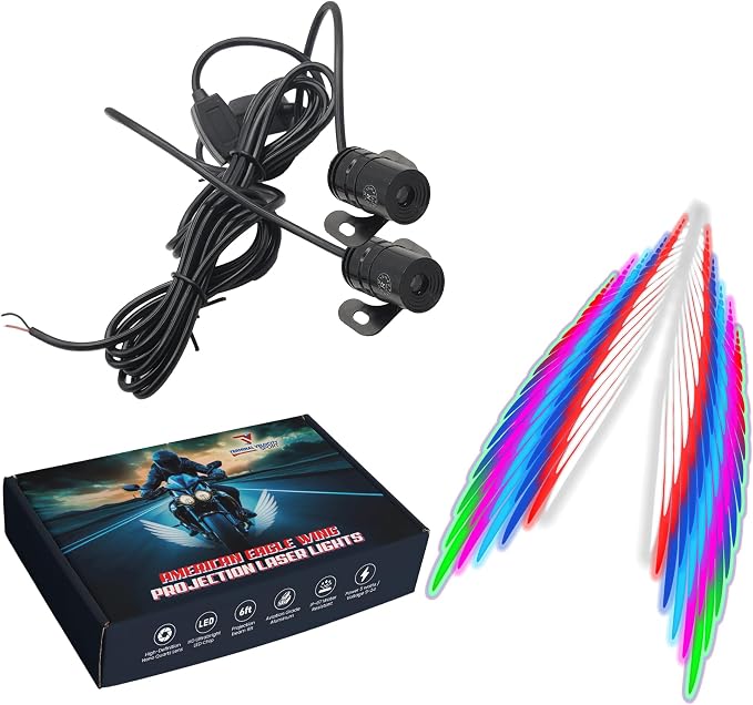 Eagle Wing Projection LED Lights for Motorcycles or Cars 12 Volt a 5-ft Wing on the Road