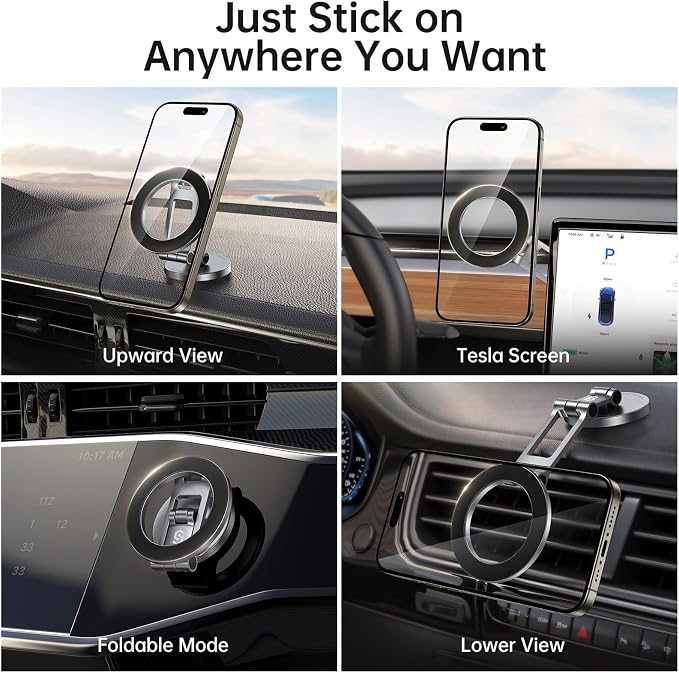 SYNCWIRE Fits MagSafe Car Mount, [All-Metal] Magnetic Phone Holder for Car, [Flexible Three-axis] 360° Rotation Magnetic Car Mount Strong Magnets Car Phone Holder for iPhone 17 16 15 14 Pro Max
