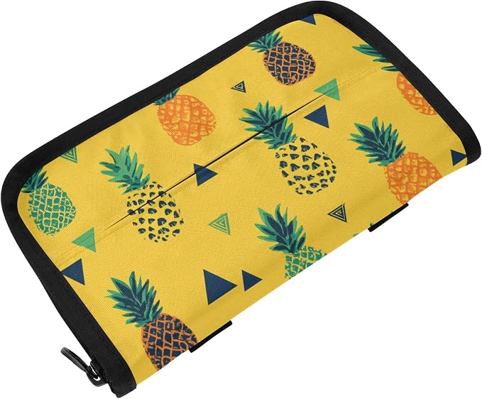 Car Visor Tissue Holder Mask Holder for Car, Car Tissue Box Sun Visor Napkin Holder Car Visor Accessories Adjustable Straps Reusable Durable Easy to Install Yellow Tropical Pineapples and Tri