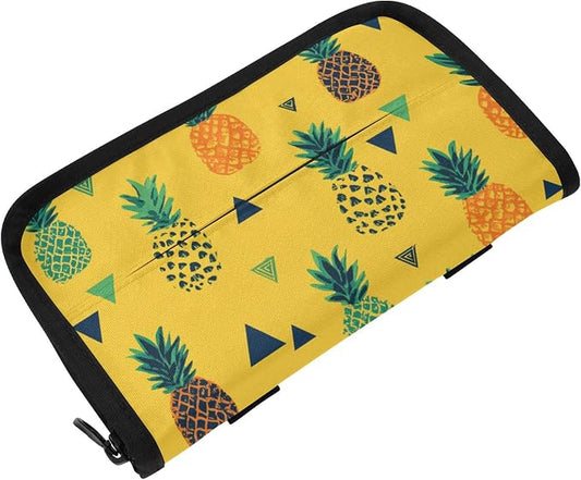 Car Visor Tissue Holder Mask Holder for Car, Car Tissue Box Sun Visor Napkin Holder Car Visor Accessories Adjustable Straps Reusable Durable Easy to Install Yellow Tropical Pineapples and Tri