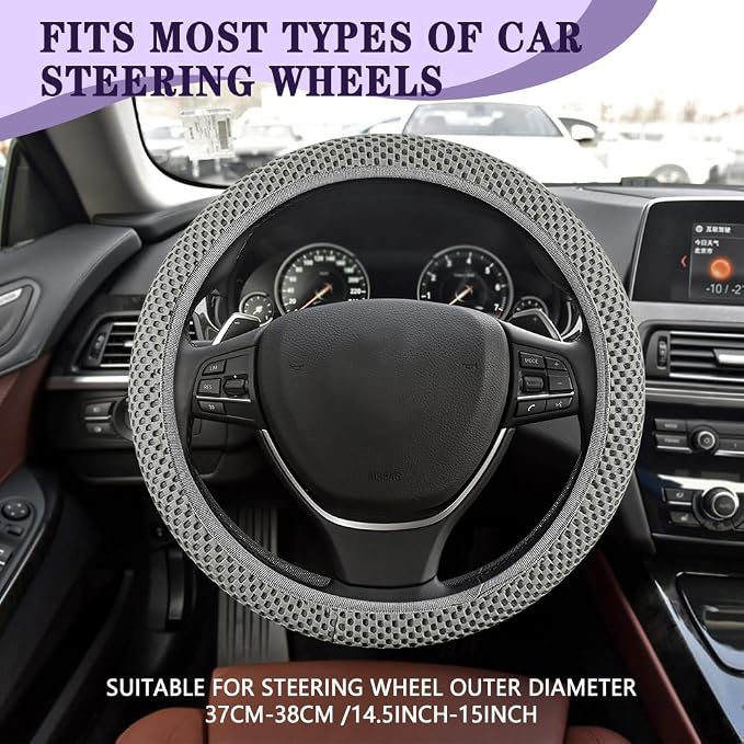 Elastic Stretch Steering Wheel Cover, Steering Wheel Cover, 15" Breathable Auto Steering Wheel Protector, Universal Car Accessories Comfortable Non-Slip Vehicle Steering Wheel Covers for Women Men