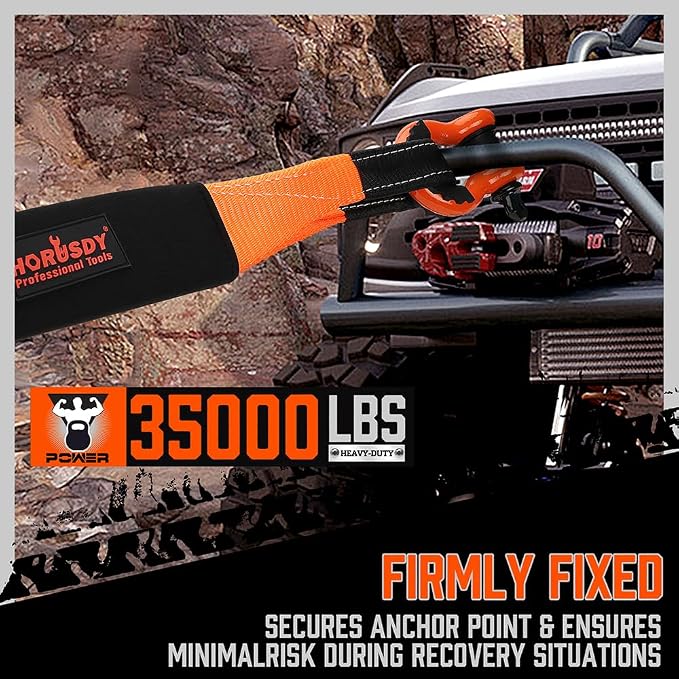HORUSDY Nylon Heavy Duty Tow Strap Recovery Strap with Hooks 3" x 30Ft - 35,000 LBS Break Strength, 2" Shackle Hitch Receiver + 3/4 D Ring Shackles (2pcs), Recover Your Vehicle Stuck in Mud/Snow