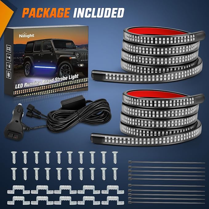 Nilight 2PCS 70 Inch Emergency Strobe Light Strip 1125 LED Running Board Lights Blue Flexible Side Flashing Warning Caution Safety Waterproof for Truck Construction Vehicles Pickup