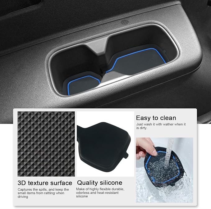 Cup Holder Coaster for Kia Telluride Accessories 2020-2022 2023 2024 2025 | 3D Silicone Cup Holder Insert Mat, Non-slip Center Console Pad, Car Interior Accessories Decoration, Blue Trim, 6pcs Kit
