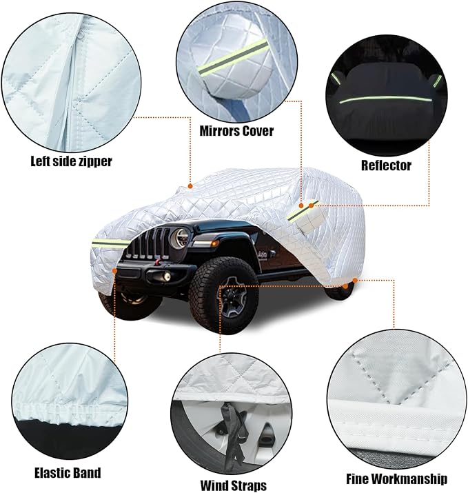 7 Layers Waterproof Heavy Duty Car Covers for Automobiles All Weather Season Anti-Hail UV Protection Snowproof Outdoor 14.6LBS Full Cover Universal Fit SUV 191" to 200"(Silver)