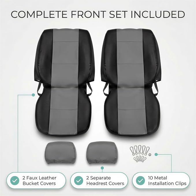 FH Group Car Seat Covers PU Leather Seat Covers Front Pair Set for Interior, Easy to Install Black Automotive Seat Covers – Universal Fit Interior Accessories for Cars Trucks and SUVs PU001102