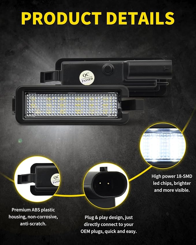 LED License Plate Lights Bright White Tag Lamp Assembly Replacement Compatible with Dodge 2015-2023 Charger, 2015-2019 Challenger, 2015-2023 Chrysler 300 & 2017-2022 Jeep Compass, Pack of 1