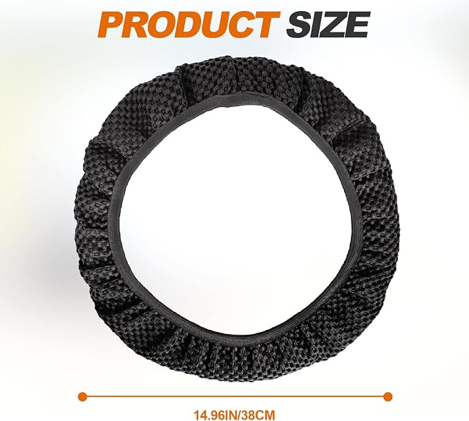 Car Elastic Stretch Steering Wheel Cover, Universal 15" Automotive Steering Wheel Protector, Microfiber Ice Silk, Breathable, Anti-Slip, Easy Carry, Car Accessories for Cars/SUVs/Vans/Truck (Black)
