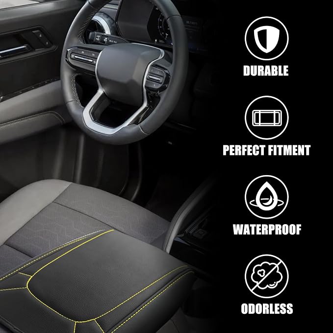 Muslogy Center Console Armrest Cover Fit for Colorado/GMC Canyon 2023 2024 2025 2026 Accessories, Comfort Armrest Pad Console Lid Cushion Vegan Leather Regular Thick (Yellow Trim)