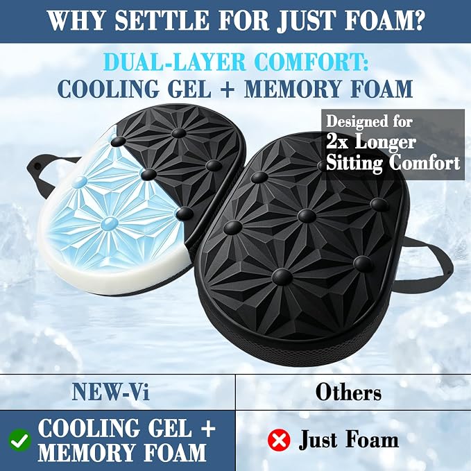 Cooling Gel Enhanced Memory Foam Seat Cushion, Desk Chair Seat Cushion, Office Chair Cushions, Foldable Portable, Back Sciatica Coccyx Tailbone Pain Relief, Driving Car Airplane Wheelchair Bleachers