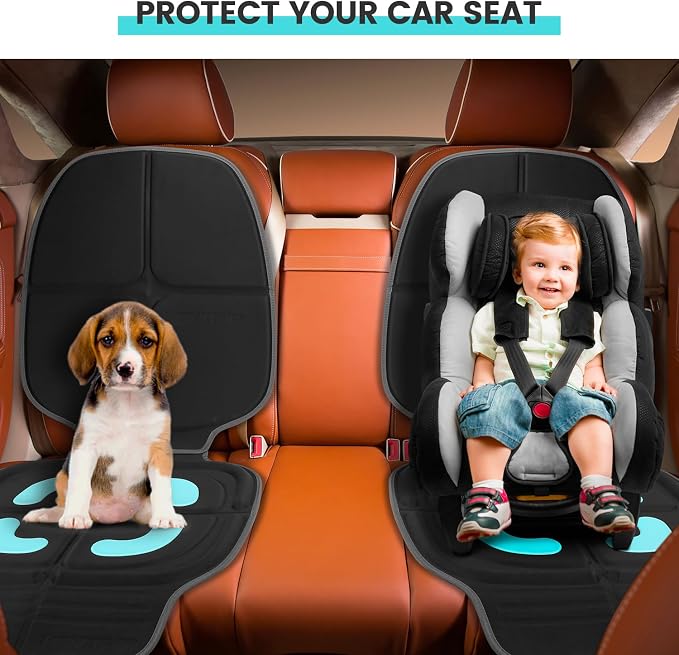 HEYTRIP Car Seat Protector, Rear-Facing/Forward-Facing, for 0~12 Years Old Children, Waterproof, Easy Cleanup, Non-Slip, Fit Most Car Seats(Black Blue)