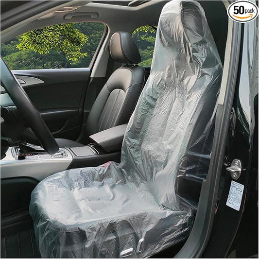 50 PCS Disposable Car Seat Covers, Clear Vehicle Seat Cover Waterproof Plastic Protector, Temporary Protective Covers for Airplane Seats/Restaurant Seats/Salon Chairs
