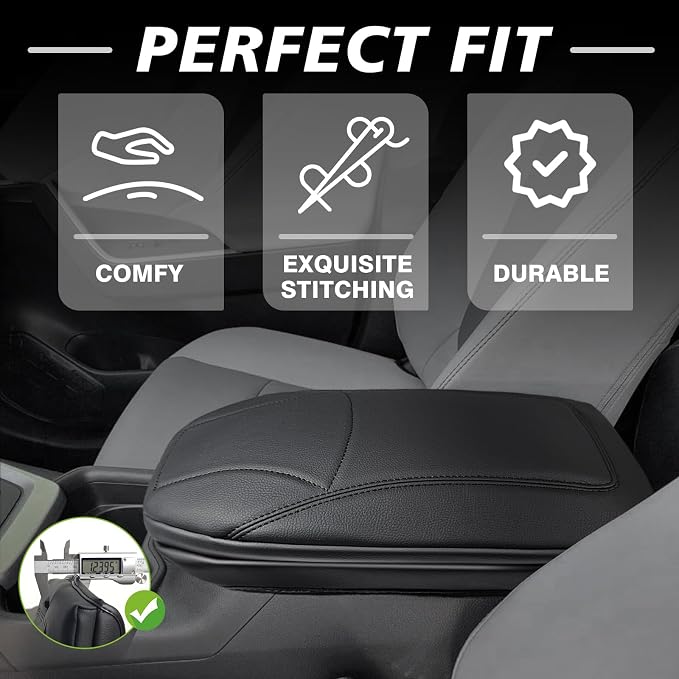 Muslogy Center Console Armrest Cover Fit for Toyota RAV4 2019-2025 Accessories, Comfort Armrest Pad Console Lid Cushion Vegan Leather 1-Inch Extra Thick