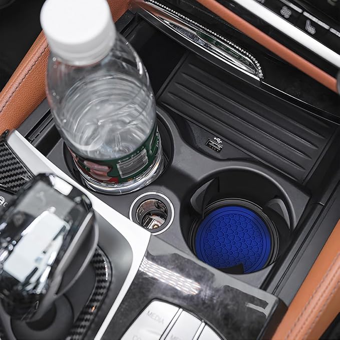 Mandark 4PCS Car Cup Holder Coasters, 2.75 Inch Non-Slip Insert Water Bottle Holder Pads, Dustproof Automotive Interior Accessories Mat, Universal for Vehicles, Trucks, RVs and More (Blue)