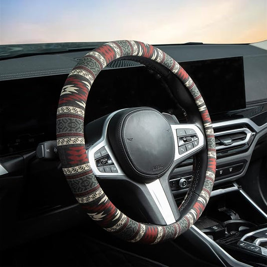 Western Aztec Steering Wheel Cover Auto Steering Wheel Protector, Anti-Slip, Breathable, Absorbing Sweat, Universal Aztec Car Accessories 14.5–15 inch