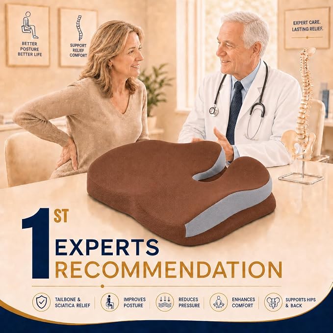 Memory Foam Ergonomic Seat Cushion for Office Chairs Pain Relief | Suitable for prolonged sitting, relieves tailbone pain, fits office chairs, wheelchairs, car seats and computer desk chairs