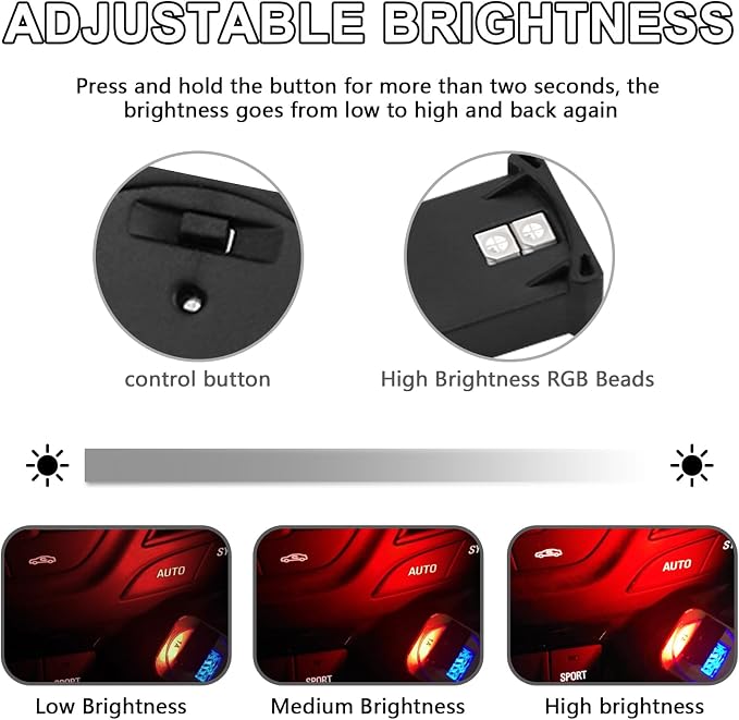 2PCS USB Type C LED Ambient Light,8 Colors RGB Dynamic Interior Atmosphere Lamp,Adjustable Mini USB LED Light for Car Decoration, Laptop, Keyboard, Universal Vehicle Interior Accessories