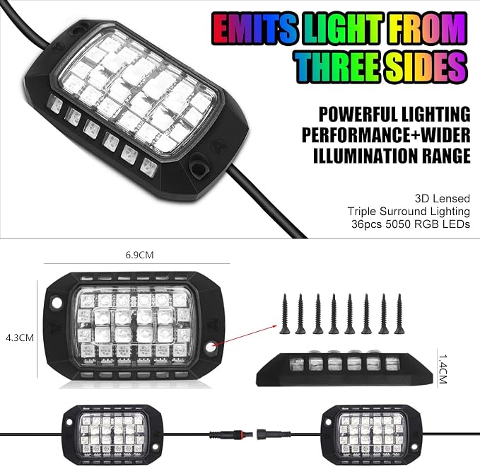 Rock Lights for Trucks, 36LED Full Angle RGB Led Rock Lights with APP/RF Control Flashing Music Mode, Multicolor Waterproof Underglow Led Lights Exterior Wheel Light for Truck UTV ATV Jeep SUV (4pcs)