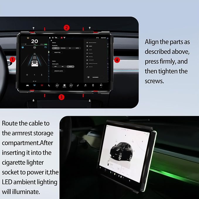 Screen Ambient Light for Tesla Model 3(2017~2023) & Model Y(2020~2024) Interior Lighting Screen Metal Protector case (Black)