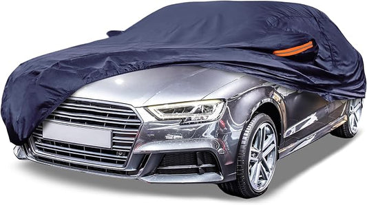 Navy Blue Heavy Duty Waterproof Car Cover for Sedan 179"-185" - All-Weather UV Protected Outdoor Full Exterior Cover with Sun/Snow/Rain Resistance