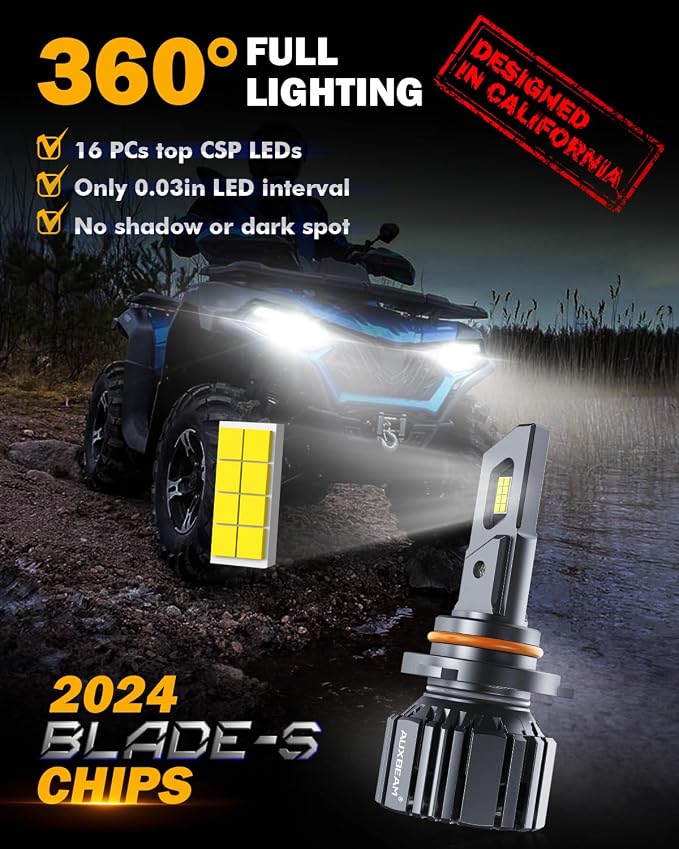 Auxbeam 9005 and 9006 Combo Bulbs, 40000LM 600% Brighter 9005/9006 Fog Light Bulbs, 6500K White, 6-Layer Cooling System, 20% Smaller Size, Orange Rings for 9005, Black Rings for 9006