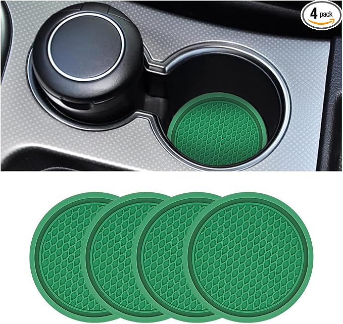 4 Pack Car Cup Holder Coaster, 2.75 Inch Diameter Non-Slip Universal Insert Coaster, Durable, Suitable for Most Car Interior, Car Accessory for Women and Men (Dark Green)