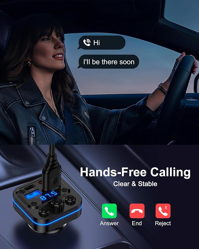 Bluetooth Fm Transmitter for Car, Fast Charging, Blue Tooth 5.4 Car Charger | USB-C USB-A Multi Ports, Wireless Radio Aux Cigarette Lighter Adapter Auxiliary for Samsung Galaxy Android iPhone Apple
