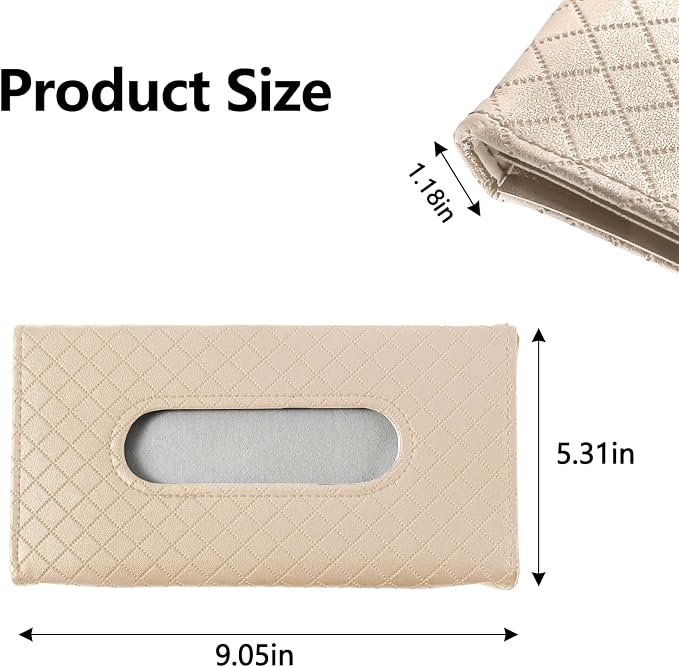 Wuyaoyao Car Tissue Holder, Auto Sun Visor Napkin Holder Mask Holder, Premium PU Leather Car Tissue Holder Visor Tissue Dispenser, Universal Sun Visor Tissue Box for Most Vehicle (Plaid-Beige)