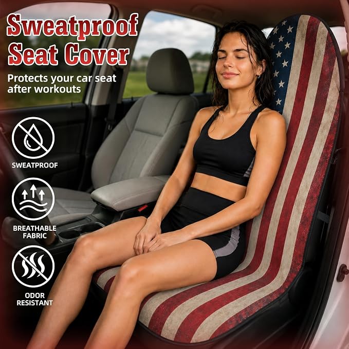 American Flag Car Seat Cover Towel, Waterproof Sweat Protector for Gym Post-Workout & Beach, Universal Fit for Sedans SUV Minivan, Machine Washable Non-Slip Bucket Seat Mat - 1 Pack