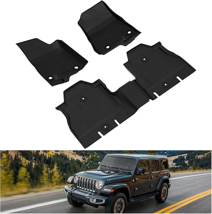 Kiwi Master Floor Mats for 2018-2026 Jeep Wrangler JL 4-Door | OEM Replacement 82215203AE, Custom Fit All Weather Car Mats, Heavy Duty TPE Floor Liners, Front & Rear 2 Row Set, Black