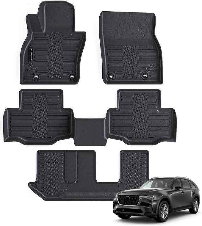 All Weather Floor Mats Fits for Mazda CX-90 2026 2025 2024 8 seat 3 Rows TPE Rubber Liners Accessoires for Mazda CX90 All Season Guard Odorless Anti-Slip Mats