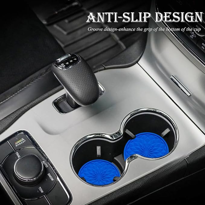 2 Pack Silicone Car Cup Holder Coaster – 2.75 Inch Non-Slip Drink Mat, Universal Fit for Most Vehicles – Cute & Functional Auto Accessories (Deep Blue)
