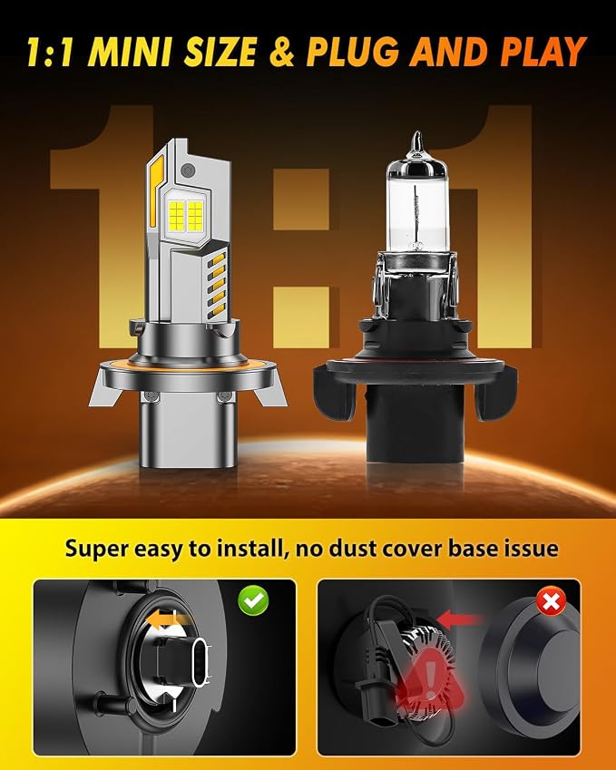 Termitor H13/9008 Light Bulb, 50,000LM, 6500K Pure White, Pack of 2 | 1:1 Halogen Size, IP68 Waterproof, 3-Min Quick Install, 9008/H13 Light For UTV ATV Offroad Vehicles