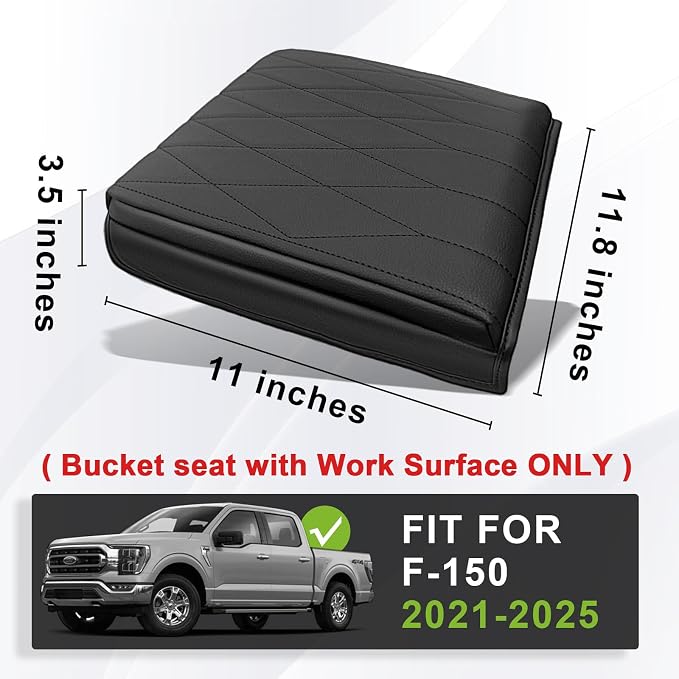 Muslogy Center Console Armrest Cover Fit for Ford F-150 F150 2021-2025 2026 Accessories, Comfort Armrest Pad Console Lid Cushion Vegan Leather 1-Inch Extra Thick(WorkSurface ONLY)