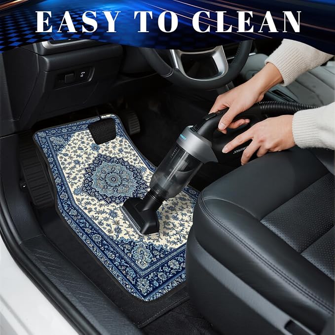 Blue Car Floor Mats Bohemian Floral Carpet Front Rear Carpets Mat Decorative Car Floor Carpets Non-Slip Auto Car Accessories Universal Fit for Car SUV Truck Van