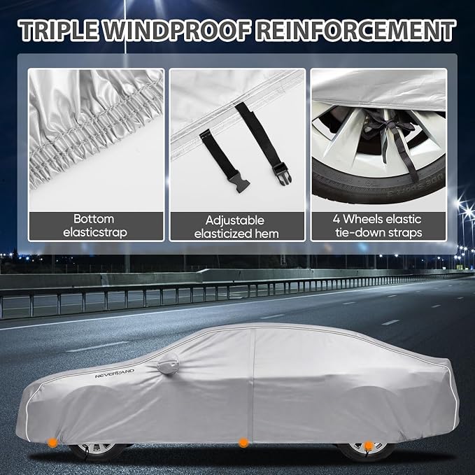 NEVERLAND Car Cover Waterproof Heavy Duty All Weather Protection Snow Anti-UV Windproof Outdoor Full Car Cover