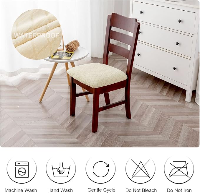 Genina Waterproof Seat Covers for Dining Room Chairs, Stretch Chair Covers Removable Washable Dinning Room Kitchen Chair Seat Cushion Slipcovers (Argyle-Beige, 2 PCS)