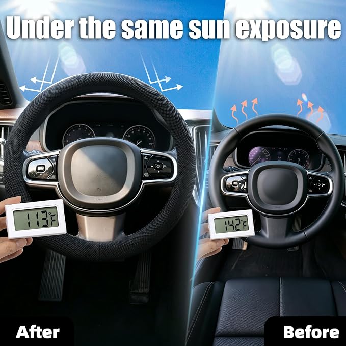 15 Inch Black Steering Wheel Cover for Cooling, Microfiber Ice Silk Non-Slip Breathable Cooling Steering Wheel Protector with Upgraded Silicone Inner Ring Warm in Winter Cool in Summer