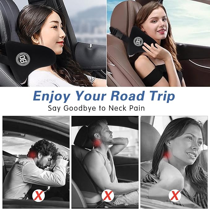 Really Cozy Car Headrest Pillow, Car Neck Pillow for Driving - Linen Gray | 100% Memory Foam and Breathable Removable Cover, Ergonomic Design - Car Pillow with Adjustable Strap for Neck Pain Relief