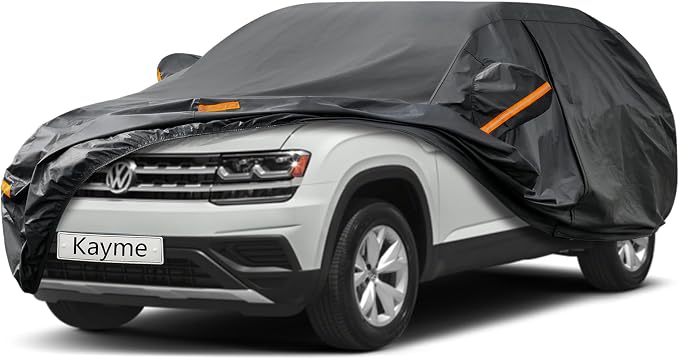 Kayme 7 Layer SUV Car Cover Custom Fit for Volkswagen VW Atlas (2017-2025) Waterproof All Weather for Automobiles, Outdoor Full Cover Sun Rain UV Protection.Black