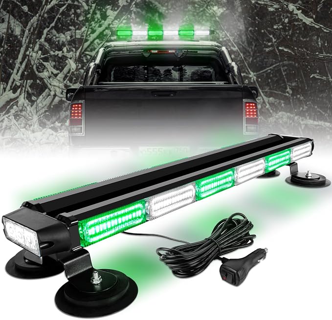 ASPL 26inch 126 LED Rooftop Emergency Strobe Lights Bar Double Side Flashing Safety Warning Traffic Advisor Light Bar Hazard Snow Plow Light for Trucks Vehicles Construction Tow Pickup(Green/White)