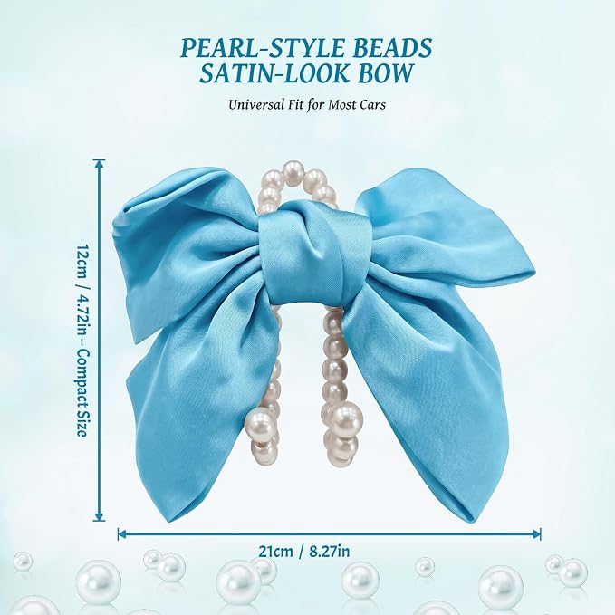 2 PCS Bow Pearl Car Seat Headrest Hook – Cute Purse Hook for Car, Girly Interior Decoration Accessories Hook Hanger, Seatback Holder for Purses & Bags, Elegant Car Organizer (Sky Blue)