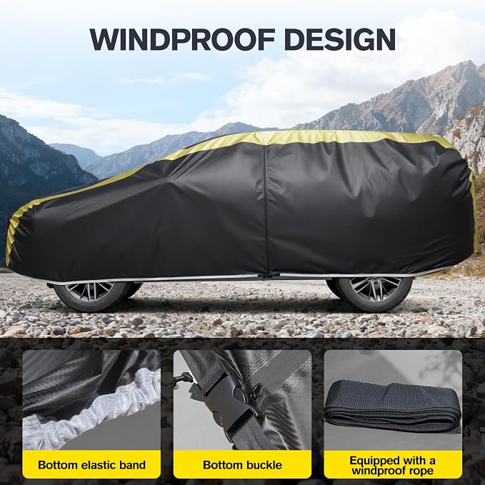 DINGHAO Car Cover Waterproof All Weather with Hot Stitching for Automobiles,6 Layers Outdoor Full Exterior Cover Sun UV Rain Snow Wind Protection Fit for 209"(209 * 75 * 71 inch) SUV