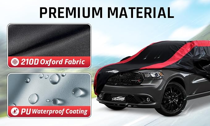Car Cover Custom Fit Dodge Durango 2004-2025, SUV Cover Waterproof All Weather with Red Strip Design for Rain, Sun, Snow, Dust Protection